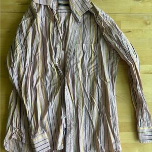 Burberry Pink and Yellow Striped Men's Shirt